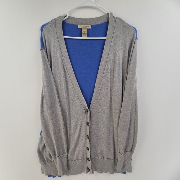 Vertical Design Cardigan Sweater V Neck Blue/Gray  Colorblock Women's Size 3X - Picture 1 of 8
